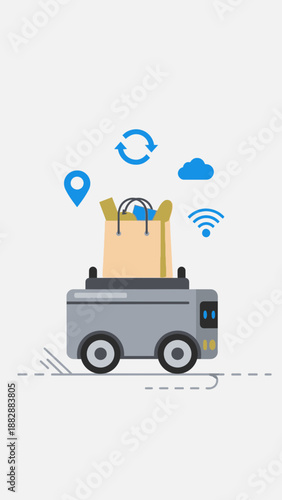 Innovative Automated Delivery Vehicle Transporting Packages With Modern Digital Connectivity