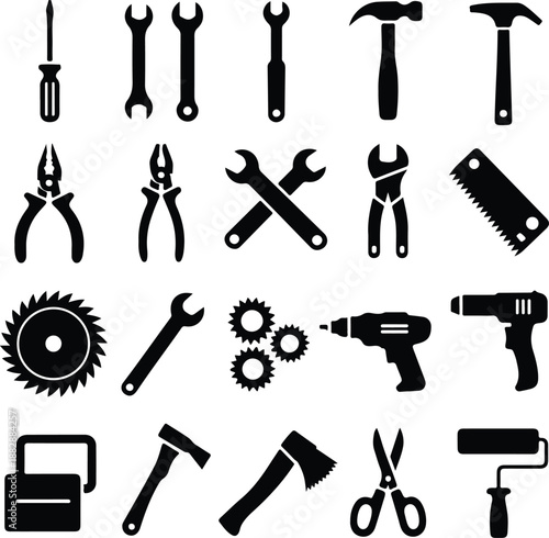 Collection of Black and White Tool Icons