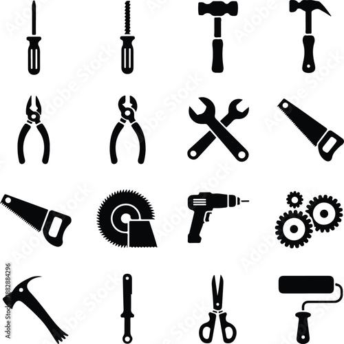 Collection of Black and White Tool Icons