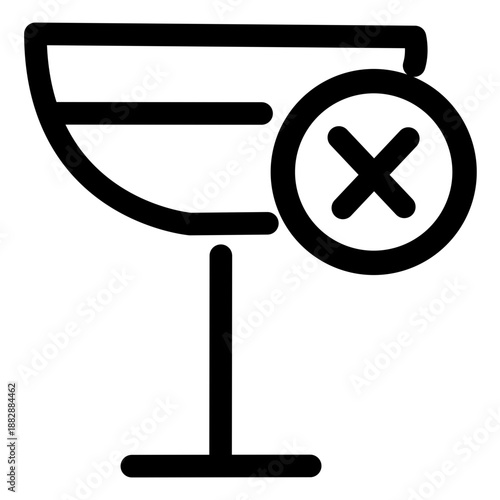 Rejected wine glass icon, symbolizing refusal or denial, related to Ramadhan fasting practices, vector illustration, simple design