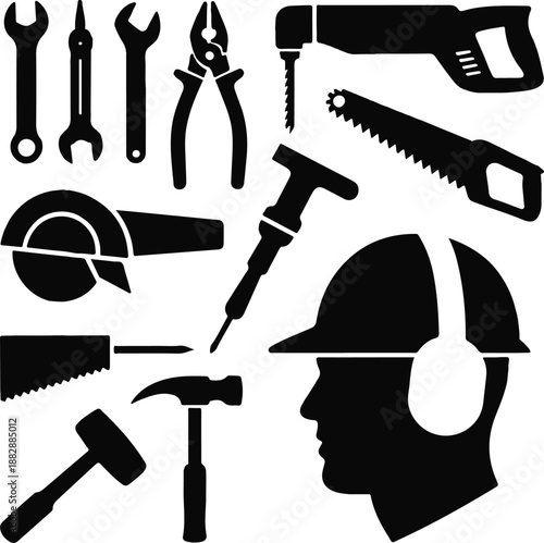 Construction Tools and Safety Gear Silhouette Collection