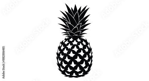 A striking visual representation of a pineapple depicted in a bold black and white contrast showcasing its textured form as a silhouette