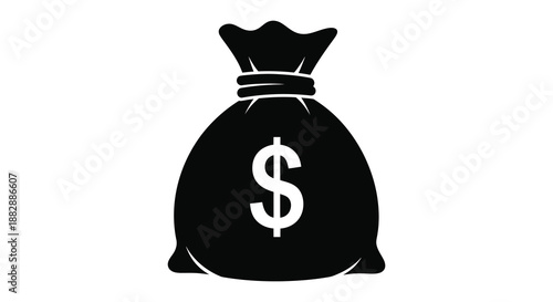 A stark visual representation of wealth and financial gain is depicted with a money bag shown as a bold silhouette