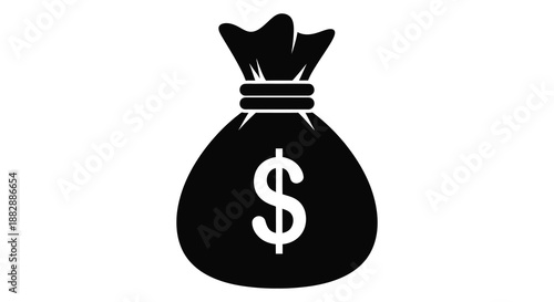 A striking monochrome depiction of a money bag with a prominent dollar sign presented as a bold silhouette high quality professional