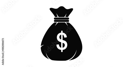 A stark depiction of a money bag with a prominent dollar sign rendered as a bold black silhouette high quality professional