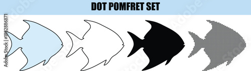 Pomfret Fish Silhouettes Set isolated background