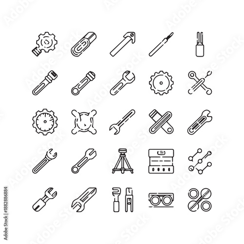  Comprehensive Collection of Industrial Engineering Tools Mechanical Hardware and Technical Equipment Icons. 