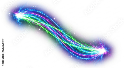 Vibrant multicolored neon light streaks with sparkles