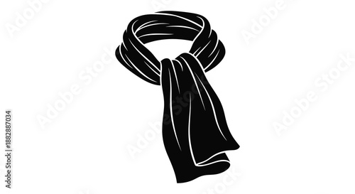 a detailed depiction of a black scarf elegantly draped and flowing showcasing its soft texture and form presented as a silhouette