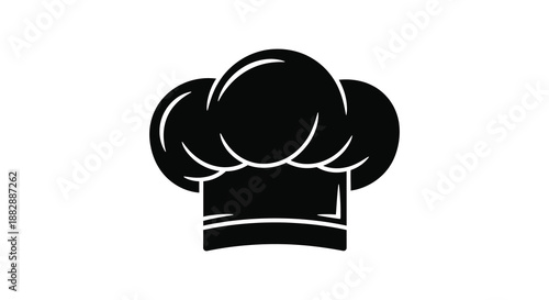 A stark depiction of a classic chef s toque rendered in bold black against a white background presented as a silhouette