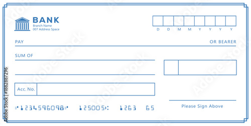 Bank check, vector blank money cheque, checkbook template with guilloche pattern and fields. Currency payment coupon, money check background