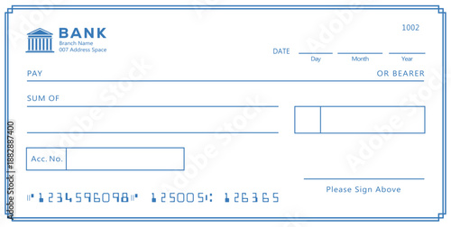 Bank check, vector blank money cheque, checkbook template with guilloche pattern and fields. Currency payment coupon, money check background