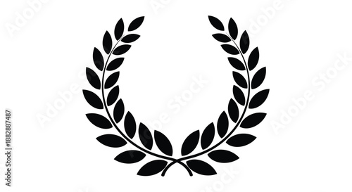 a circular wreath composed of dark leaves and branches forms a beautiful symmetrical shape representing honor and victory silhouette high quality