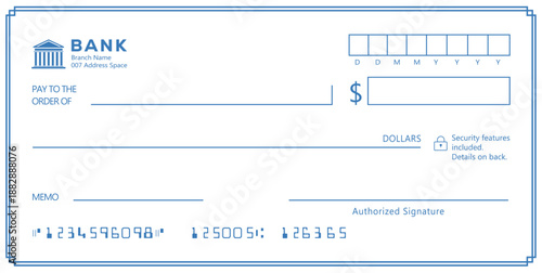 Bank check, vector blank money cheque, checkbook template with guilloche pattern and fields. Currency payment coupon, money check background