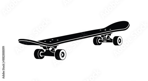 A striking depiction of a classic skateboard design composed of black shapes and lines capturing the essence of the sport silhouette