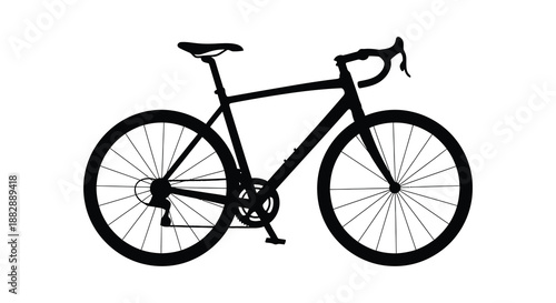A striking black outline depicts a road bicycle standing on a white backdrop showcasing its sleek design silhouette high quality professional