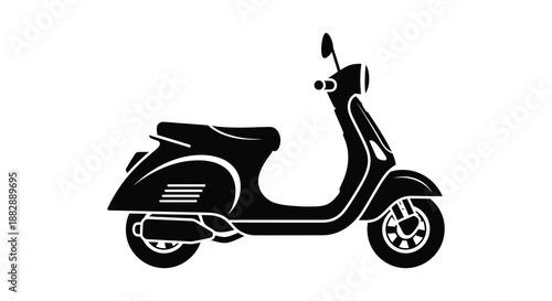A striking black scooter stands prominently displayed showcasing its classic design and detailed form in a bold silhouette high quality professional
