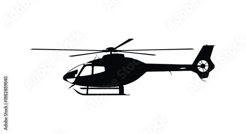A stark depiction of a helicopter in profile view showcasing its mechanical form as a bold black silhouette high quality professional