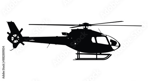 A stark black helicopter profile is prominently displayed against a white background showcasing its mechanical form as a silhouette high quality