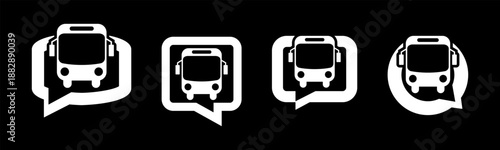 Transportation icon set illustration vector. Bus with bubble speak sign and symbol.