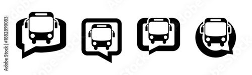Transportation icon set illustration vector. Bus with bubble speak sign and symbol.
