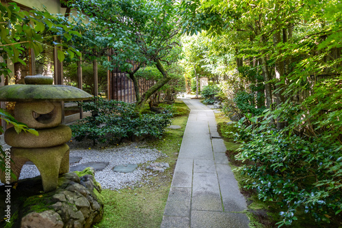 Traditional garden in Nagamachi District, Kanazawa, with stone lanterns