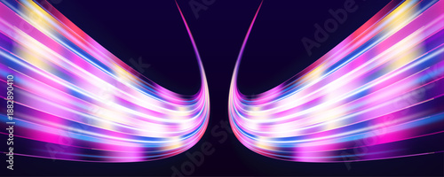 Neon light waves travel through a deep dark scene. Glowing motion creates depth, elegance, and digital energy. Perfect for modern abstract tech visuals vector