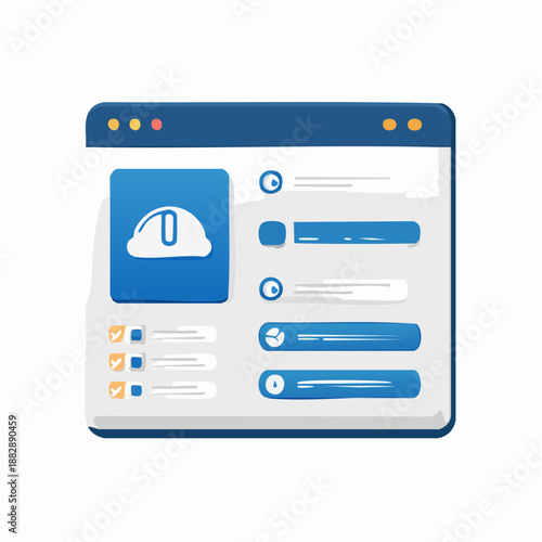 Website login page interface. Vector illustration of browser window with login form. Blue and white design. Simple icons. User interface elements. Web page template. Modern style.