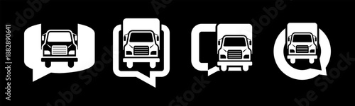 Transportation icon set illustration vector. Truck with bubble speak sign and symbol.	