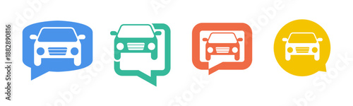 Transportation icon set illustration vector. Car with bubble speak sign and symbol.	

