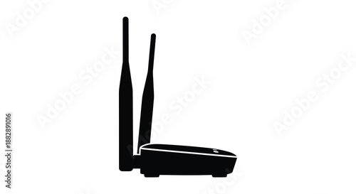A stark depiction of a wireless router in a solid black form showcasing its antennas and base design silhouette high quality