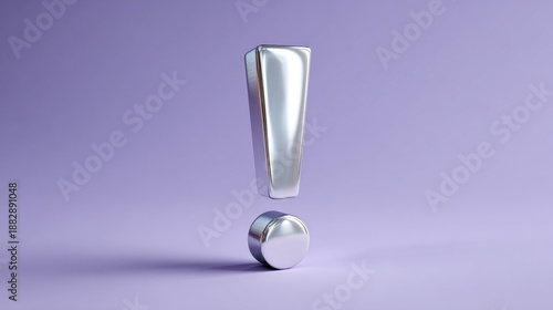 Metal exclamation mark and circle on a purple background
