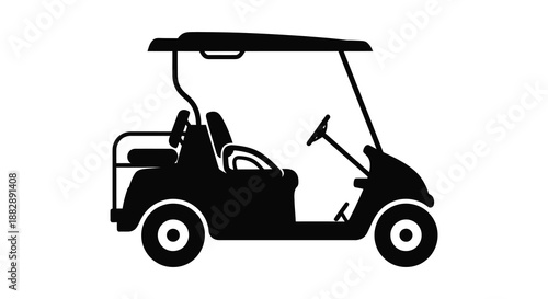 A stark black depiction of a golf cart showcasing its simple form and function presented as a dramatic silhouette high quality