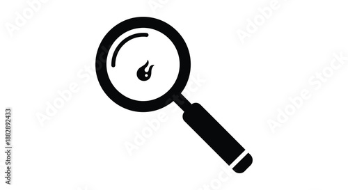 A minimalist depiction showcases a magnifying glass focusing intently on a small flame presented as a striking black silhouette high quality