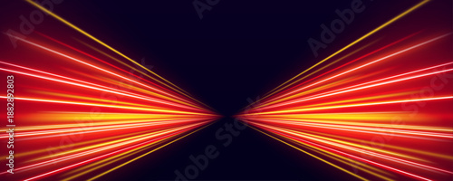 Futuristic dynamic motion technology. Neon color glowing lines background, high-speed light trails effect. Purple glowing wave swirl, impulse cable lines.	