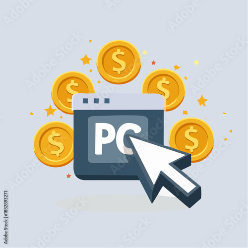 Earning money online. Online income icon. Website profit symbol. Cash flow illustration. Financial success graphic. Computer earnings image. Web monetization logo.