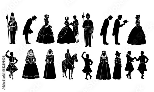 Historical black figures silhouette collection