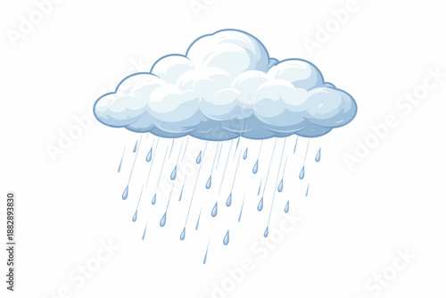 A fluffy blue cloud raining water drops, symbolizing weather and precipitation isolated on transparent background, isolated on white background, Vector