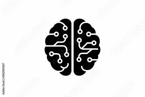 Digital brain with circuit board pattern representing artificial intelligence and advanced technology isolated on transparent background, isolated on white background, Vector