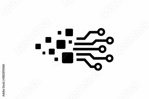 Digital information processing leading to electronic circuit connection and data flow isolated on transparent background, isolated on white background, Vector