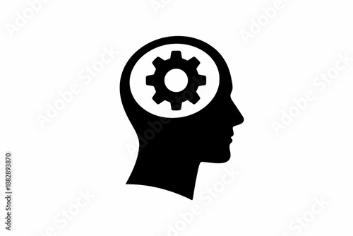 Human head silhouette with an internal gear, representing complex thought and mental mechanism isolated on transparent background, isolated on white background, Vector