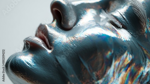 Futuristic metallic abstract human face symbolizes innovation, digital identity, and modern technology in creative visual culture