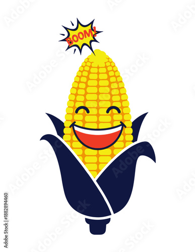 pop corn smilling with boom effect at head