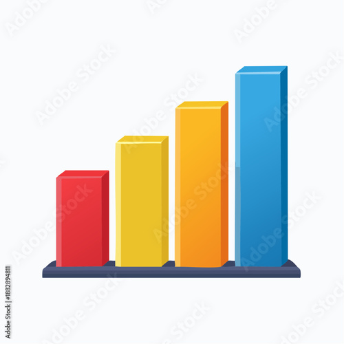Colorful bar chart graph. Vector illustration of four bars. Red, yellow, orange, and blue bars on white background. Business data visualization. Infographic element. Graph icon. Statistical