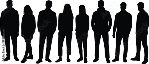 Group of diverse business people silhouettes standing together isolated on white background representing teamwork, community, diversity, corporate workforce concept unity collaboration 