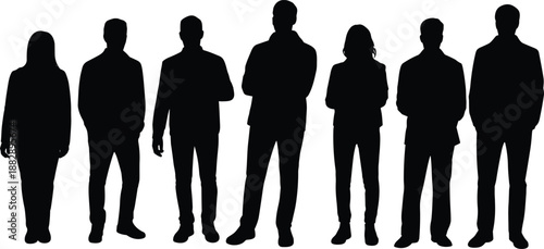 Group of diverse business people silhouettes standing together isolated on white background symbolizing teamwork leadership corporate workforce unity professionalism collaboration success 
