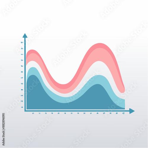 Infographic wave chart. Multi layered graph. Business data visualization. Vector illustration. White background. Statistical analysis. Infographic template. Colorful wavy lines. Graph with
