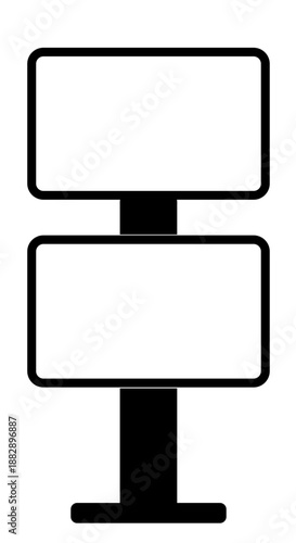 Black double frame advertising signboard icon isolated on white background, hanging storefront signage for business branding, outdoor shop sign mockup, flat vector minimal graphic illustration