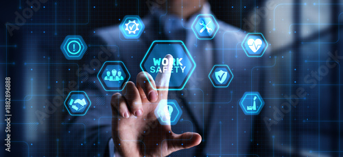 Work Safety Ensuring Health and Security in the Workplace, projection on a virtual screen, Business and Technology Concept. © WrightStudio