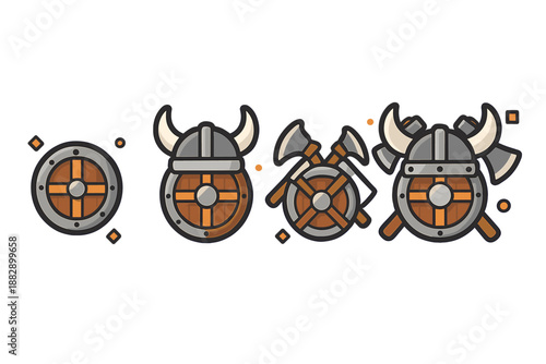 Vector illustration of Viking shields and axes in a microstock style